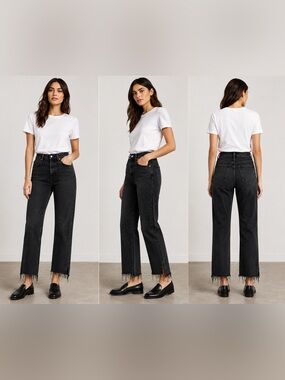 FRAME Inkwell 726 Straight Leg Jeans Women’s 32 100% Cotton Raw Frayed Hem